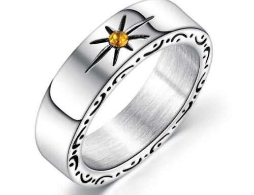 Retro style sun pattern titanium rings with cubic zirconia