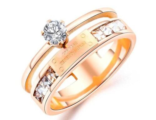 Concise rose gold plated cubic zirconia titanium rings for women