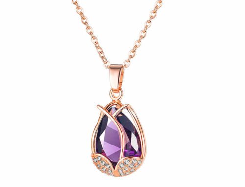 Rose gold plated mysterious purple tulip with big zircon cute necklaces