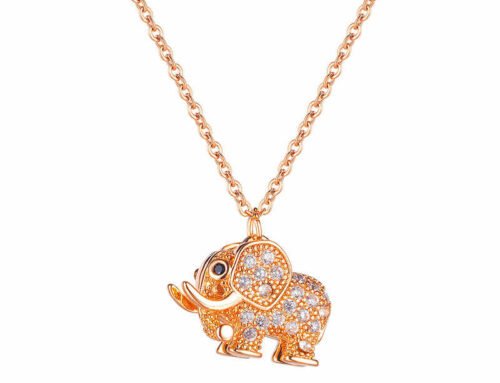 Rose gold plated ins girl elephant pendant with zircons titanium necklace