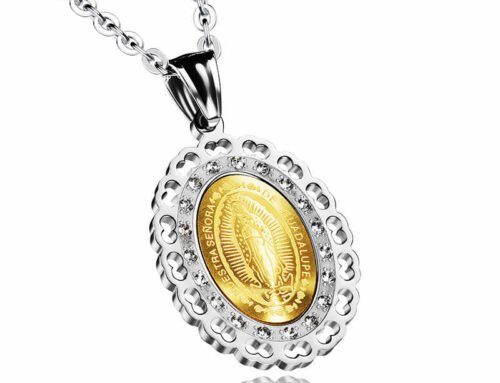 Gold plated mother of god virgin mary titanium steel pendant with zircons