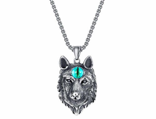 Retro style punk hiphop bule eye wolf head titanium steel pendants
