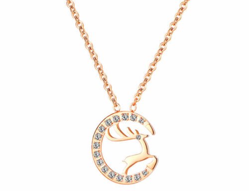 Classic creative rose gold plated moon deer titanium necklace