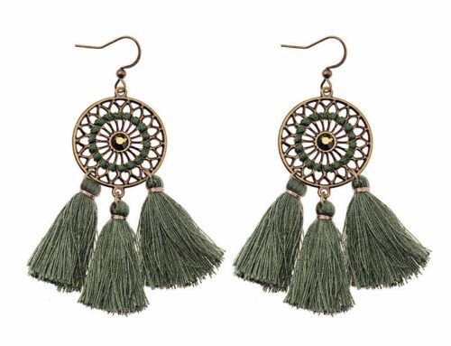 Colorful hand made cotton thread tassel Bohemian ethnic dangle earrings