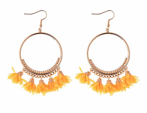 Bohemian ethnic retro style alloy hoop earring with tassel of cloth flower