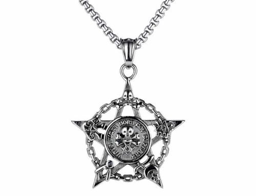 Creative personality hollow skull five pointed star mens chain pendant
