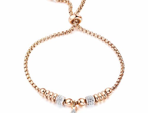 Stylish rose gold plated hollow beads titanium steel zircon string bracelets