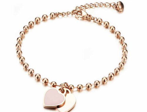 Stylish sweet rose golden plated heart shape titanium bracelets